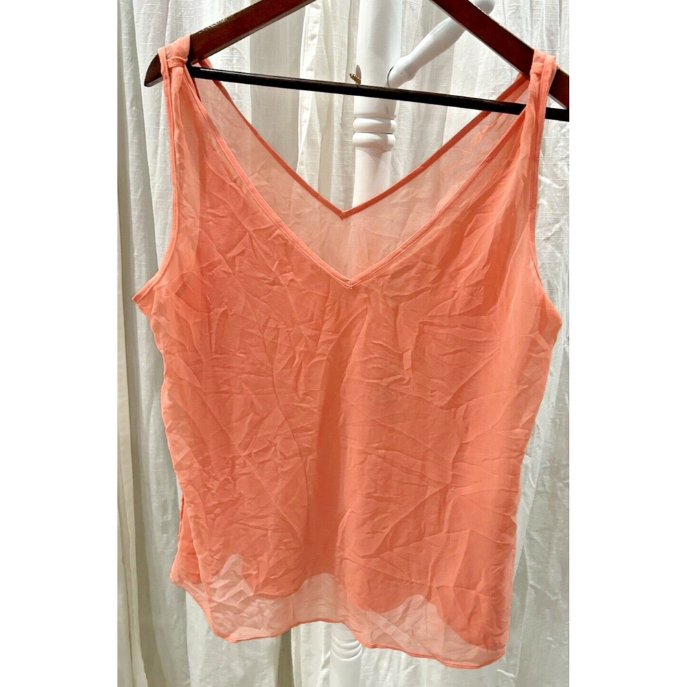 White House Black Market Womens L Convertible SL V Neck Blouse Coral Sheer NWT